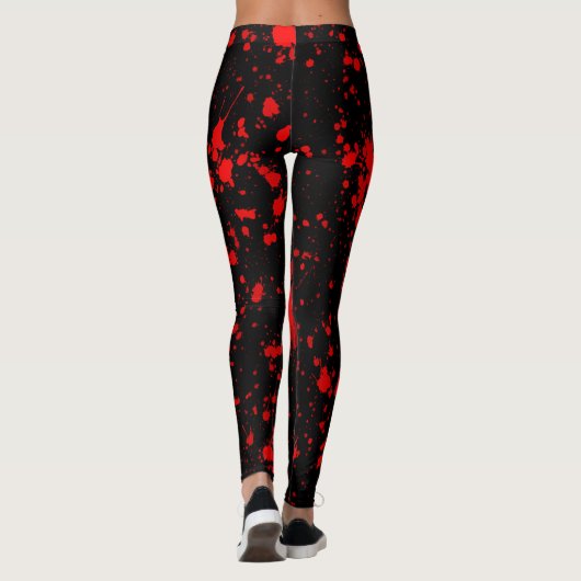 Farbenfrohe Schwarz Rot Paint Spritzer Künstlerisc Leggings (Rückseite)
