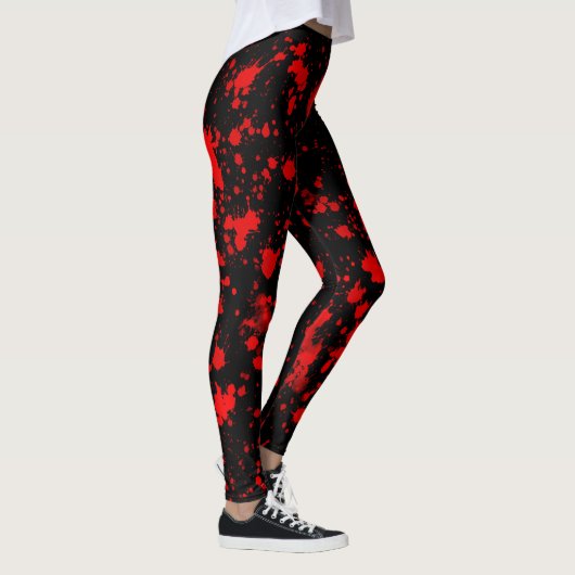 Farbenfrohe Schwarz Rot Paint Spritzer Künstlerisc Leggings (Rechts)
