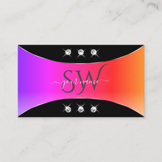 Farbenfrohe Schwarz-Silber-Dekor Juwelen und Monog Visitenkarte (Vorderseite)