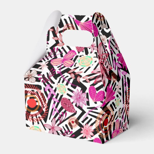 Farbenfrohe, Schwarz-weiße Blume-Muster Geschenkschachtel (Rückseite)