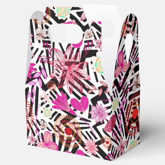 Farbenfrohe, Schwarz-weiße Blume-Muster Geschenkschachtel (Geöffnet)