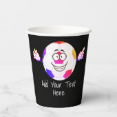 Farbenfrohe schwarz-weiße Fußball lustiges Gesicht Pappbecher (Rückseite)