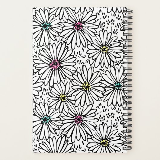 Farbenfrohe Schwarz + Weiße Melodien Muster Planer (Rückseite)