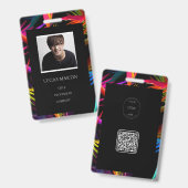 Farbenfrohe schwarze Base Foto Name des Mitarbeite Ausweis (Vorder- & Rückseite)