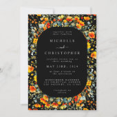 Farbenfrohe Schwarze Flora Hochzeit Einladung (Vorderseite)