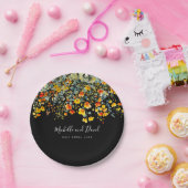 Farbenfrohe Schwarze Flora Hochzeit Pappteller (Party)