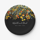 Farbenfrohe Schwarze Flora Hochzeit Pappteller (Vorderseite)