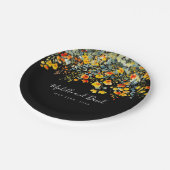 Farbenfrohe Schwarze Flora Hochzeit Pappteller (Schrägansicht)