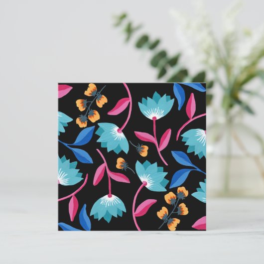 Farbenfrohe Schwarze Flora Kunst (Stehend Vorderseite)