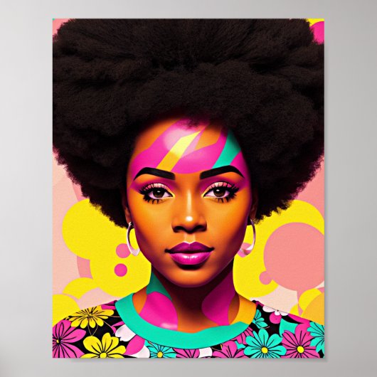 Farbenfrohe Schwarze Frau Afro Pop Kunst Poster (Vorne)