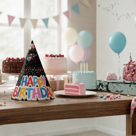 farbenfrohe schwarze Geburtstagsfeier Partyhütchen