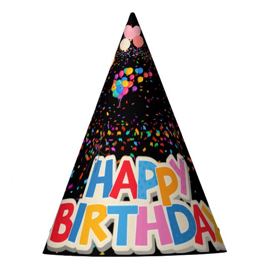 farbenfrohe schwarze Geburtstagsfeier Partyhütchen (Vorderseite)