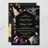 Farbenfrohe schwarze Hintergrundfarbe geometrische Einladung (Vorne/Hinten)