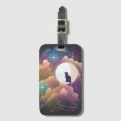 Farbenfrohe schwarze Katze Crescent Moon Gepäckanhänger (Vorderseite Vertikal)