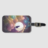 Farbenfrohe schwarze Katze Crescent Moon Gepäckanhänger (Vorderseite (Horizontal))