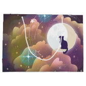 Farbenfrohe schwarze Katze Crescent Moon Große Geschenktüte (Rückseite)