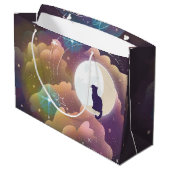 Farbenfrohe schwarze Katze Crescent Moon Große Geschenktüte (Rückseite Schrägansicht)