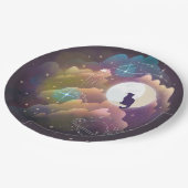 Farbenfrohe schwarze Katze Crescent Moon Pappteller (Schrägansicht)