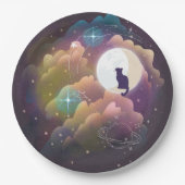 Farbenfrohe schwarze Katze Crescent Moon Pappteller (Vorderseite)