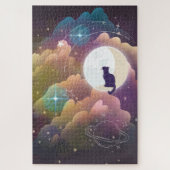 Farbenfrohe schwarze Katze Crescent Moon Puzzle (Vertikal)