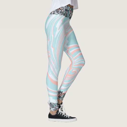 Farbenfrohe schwarze Marmorplatte Leggings (Rechts)