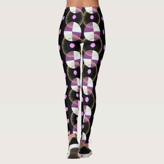 Farbenfrohe schwarze Nucleus-Muster Leggings (Rückseite)