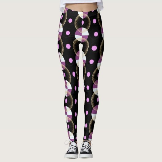 Farbenfrohe schwarze Nucleus-Muster Leggings (Vorderseite)
