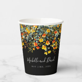 Farbenfrohe Schwarze Wasserfarbe Blumenzehen Pappbecher