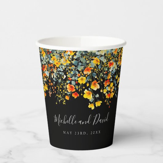 Farbenfrohe Schwarze Wasserfarbe Blumenzehen Pappbecher (Links)