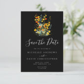 Farbenfrohe Schwarze Wasserfarbe Blumenzehen Save The Date (Stehend Vorderseite)