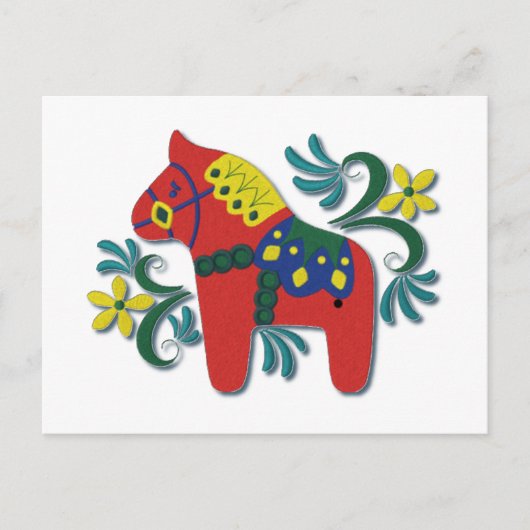 Farbenfrohe schwedische Dala Horse Postkarte (Vorderseite)