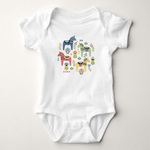 Farbenfrohe schwedische Dala Pferde Baby Strampler