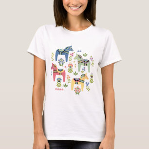Farbenfrohe schwedische Dala Pferde T-Shirt