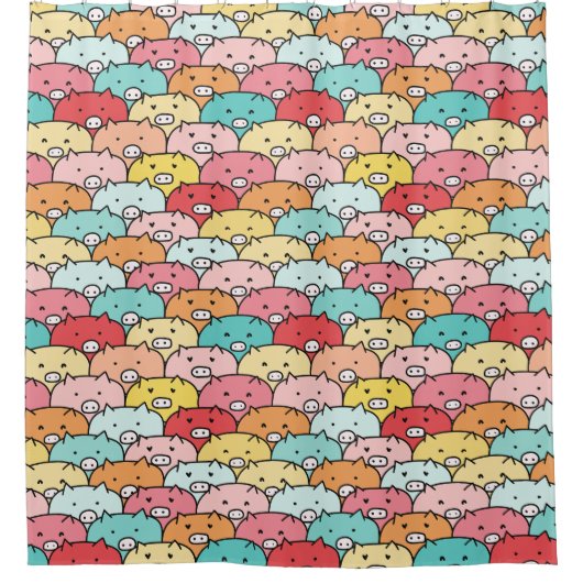 Farbenfrohe Schweine Funny und Niedliches Muster Duschvorhang (Vorderseite)