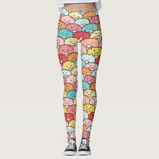 Farbenfrohe Schweine Funny und Niedliches Muster Leggings (Vorderseite)