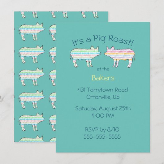 Farbenfrohe Schweineröste Einladung (Vorne/Hinten)