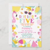 Farbenfrohe Schwimmbad Party Tauchen in 5. Geburts Einladung (Vorderseite)