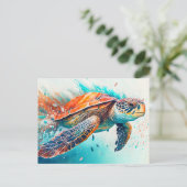 Farbenfrohe Schwimmen Meer Schildkröte glücklich G Postkarte (Stehend Vorderseite)