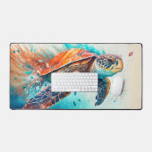 Farbenfrohe Schwimmen Meeresschildkröte Illustrati Schreibtischunterlage (Tastatur & Maus)