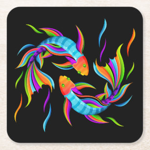 Farbenfrohe Schwimmfische oder Yin und Yang-Symbol Rechteckiger Pappuntersetzer