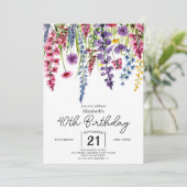 Farbenfrohe Script-Wildblumen 40. Geburtstag Einladung (Stehend Vorderseite)