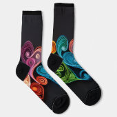 Farbenfrohe Scrollwork-Herzen auf schwarz Socken (Rechts)