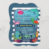 Farbenfrohe Sea Life Girl Kinderdusche Einladung (Vorne/Hinten)