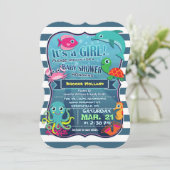 Farbenfrohe Sea Life Girl Kinderdusche Einladung (Stehend Vorderseite)
