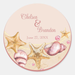 Farbenfrohe Seashell Wedding Classic Round Sticker