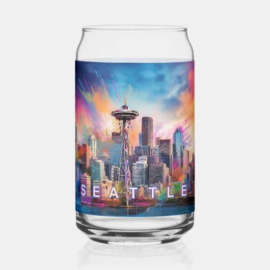 Farbenfrohe Seattle Skyline Dosenglas (Vorderseite)