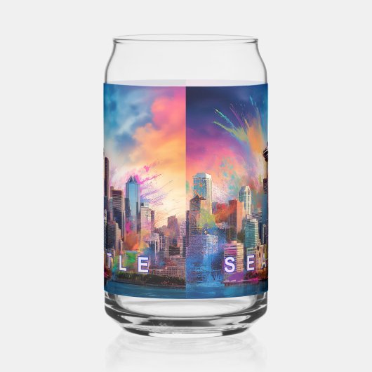 Farbenfrohe Seattle Skyline Dosenglas (Rechts)