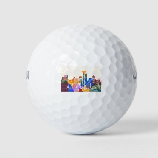 Farbenfrohe Seattle Skyline Golfball (Vorderseite)
