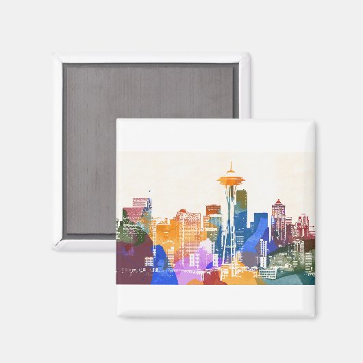 Farbenfrohe Seattle Skyline Magnet (Vorderseite/Rückseite)