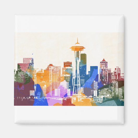 Farbenfrohe Seattle Skyline Magnet (Vorne)